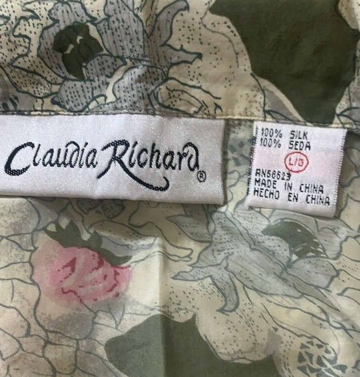 Women Claudia Richard Silk Floral Long Sleeve Shirt Blouse Button Up Floral Sz L