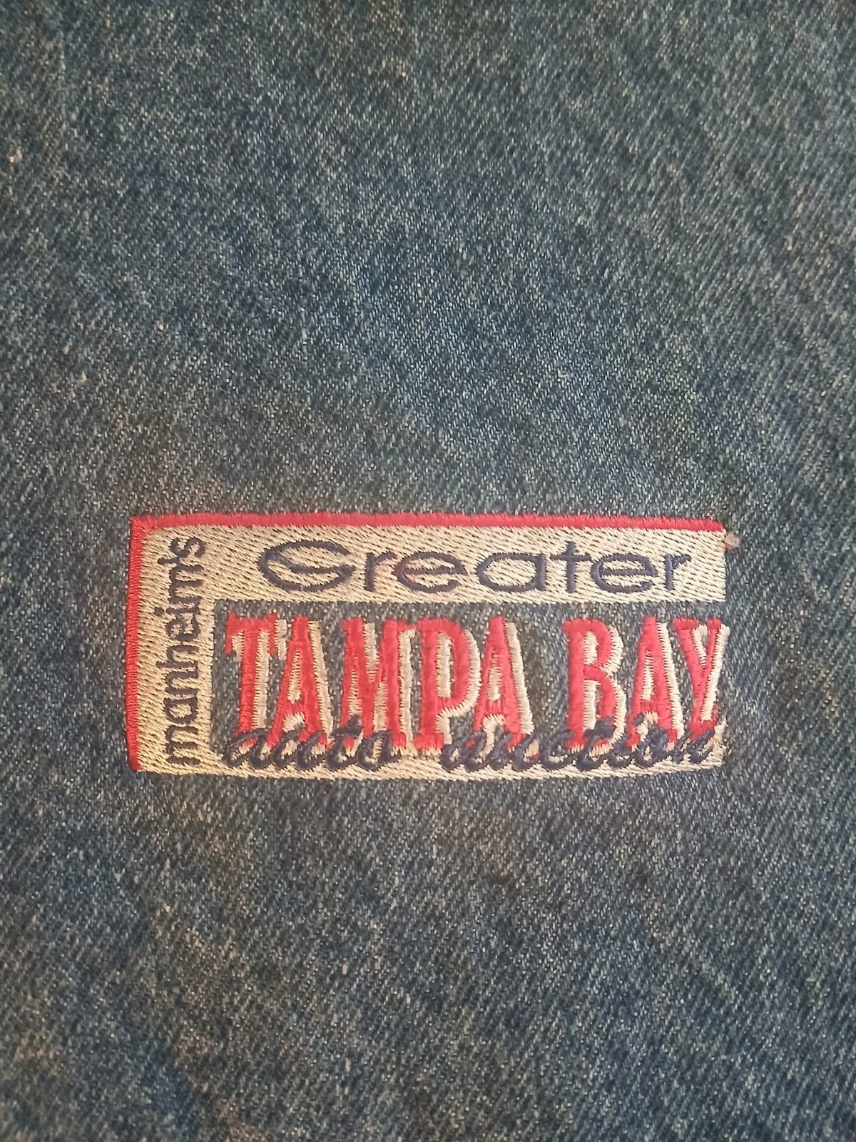 Vintage 1990s International Denim colour block jean jacket, size XL Tampa Bay