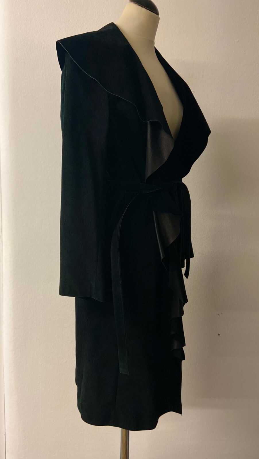 Showcase Your Style with this fancy suede coat with ruffle trim | Size M