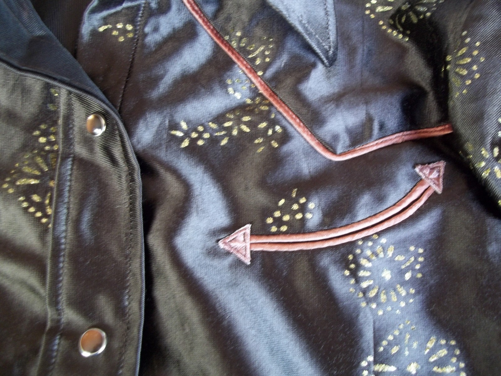 Vintage Panhandle Slim Western Shirt S-M Arnel Brown Gold Metallic Snaps 70s 80