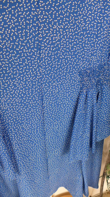 Dress Vtg Womens Lynne davis Sz 10P Petite Royal Blue White Dots Peplum Lined SS