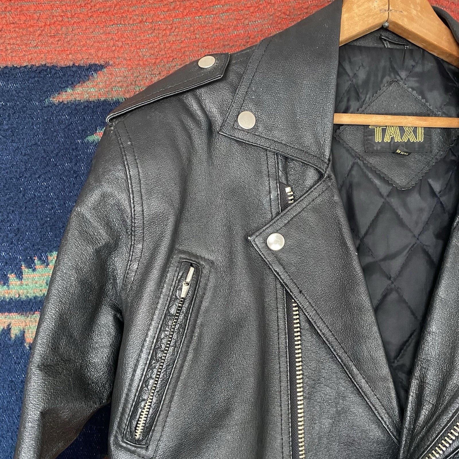 Vintage Taxi 80’s Leather Cropped Jacket. Biker Core. Motorcycle. Unisex. Large.