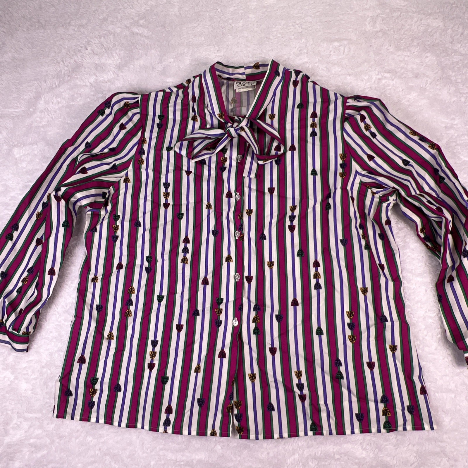 Vintage 70s/80s Alley Cat II Multicolor Blouse Shirt Necktie Size 44 USA Made
