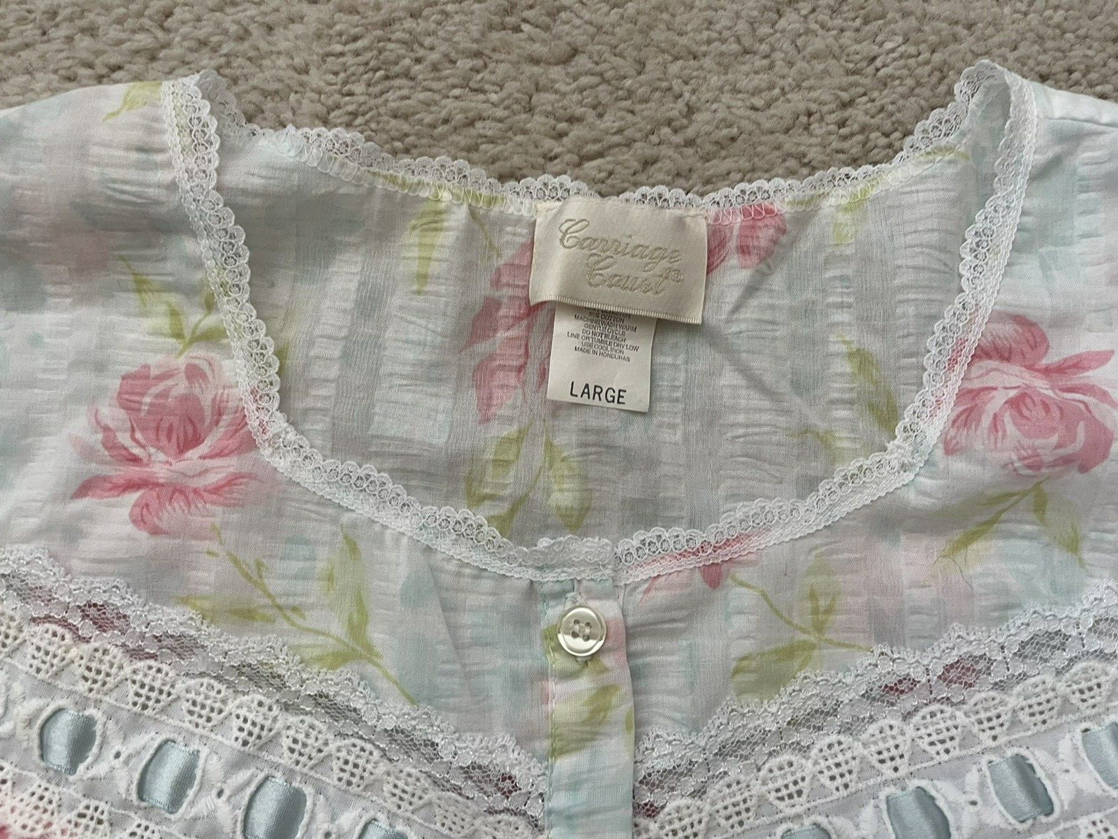 New Vintage Carriage Court Women’s Sz L Nightgown Robe Lace Cotton Blend