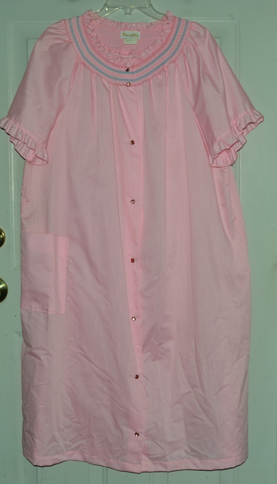 VINTAGE HOUSECOAT DAN ELLEN ROBE SZ 44 XL 1X SNAP FRONT PINK 1980’s NWOT