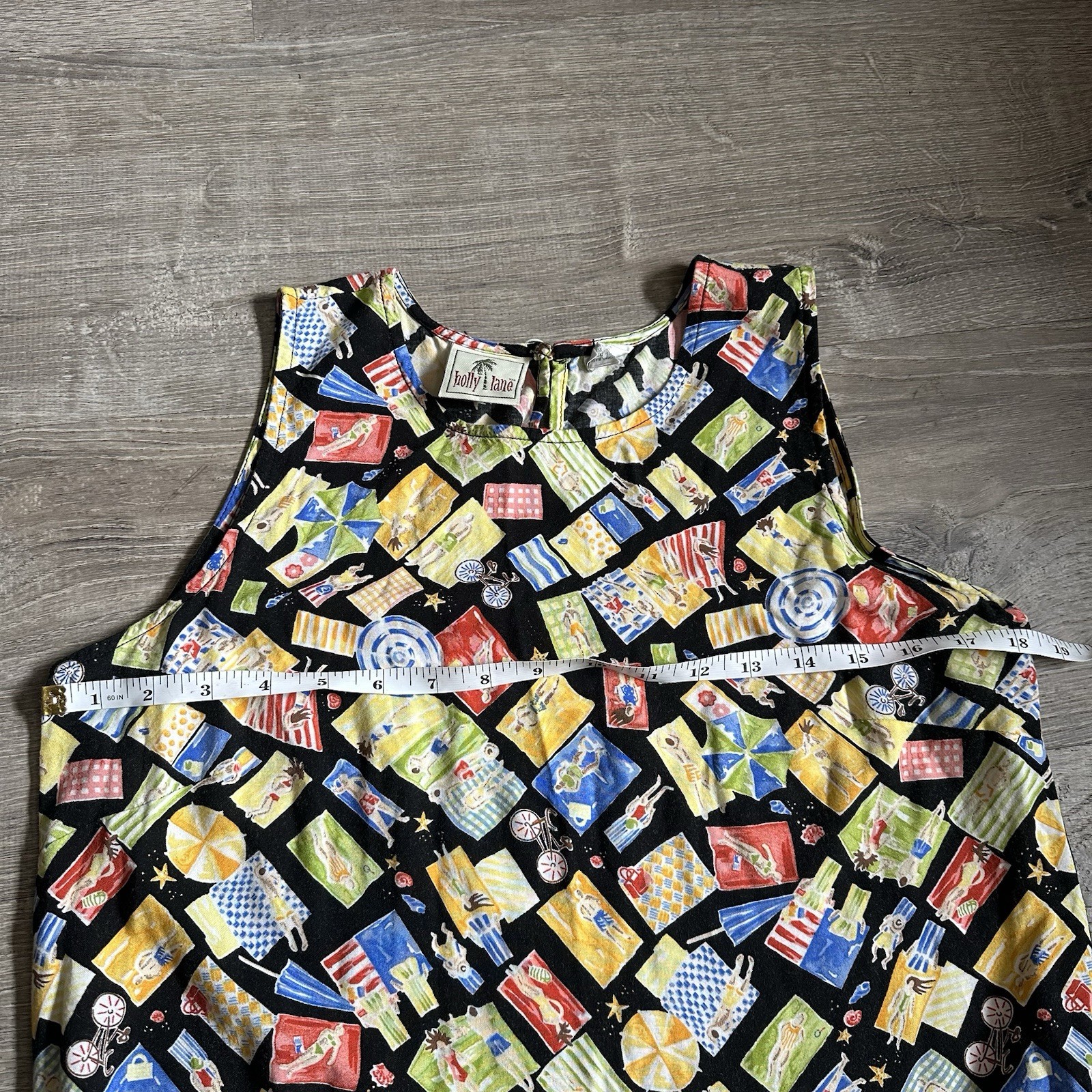 VTG 1990s Retro Design Shift Dress Teacher Aesthetic Funny Beach Print Med
