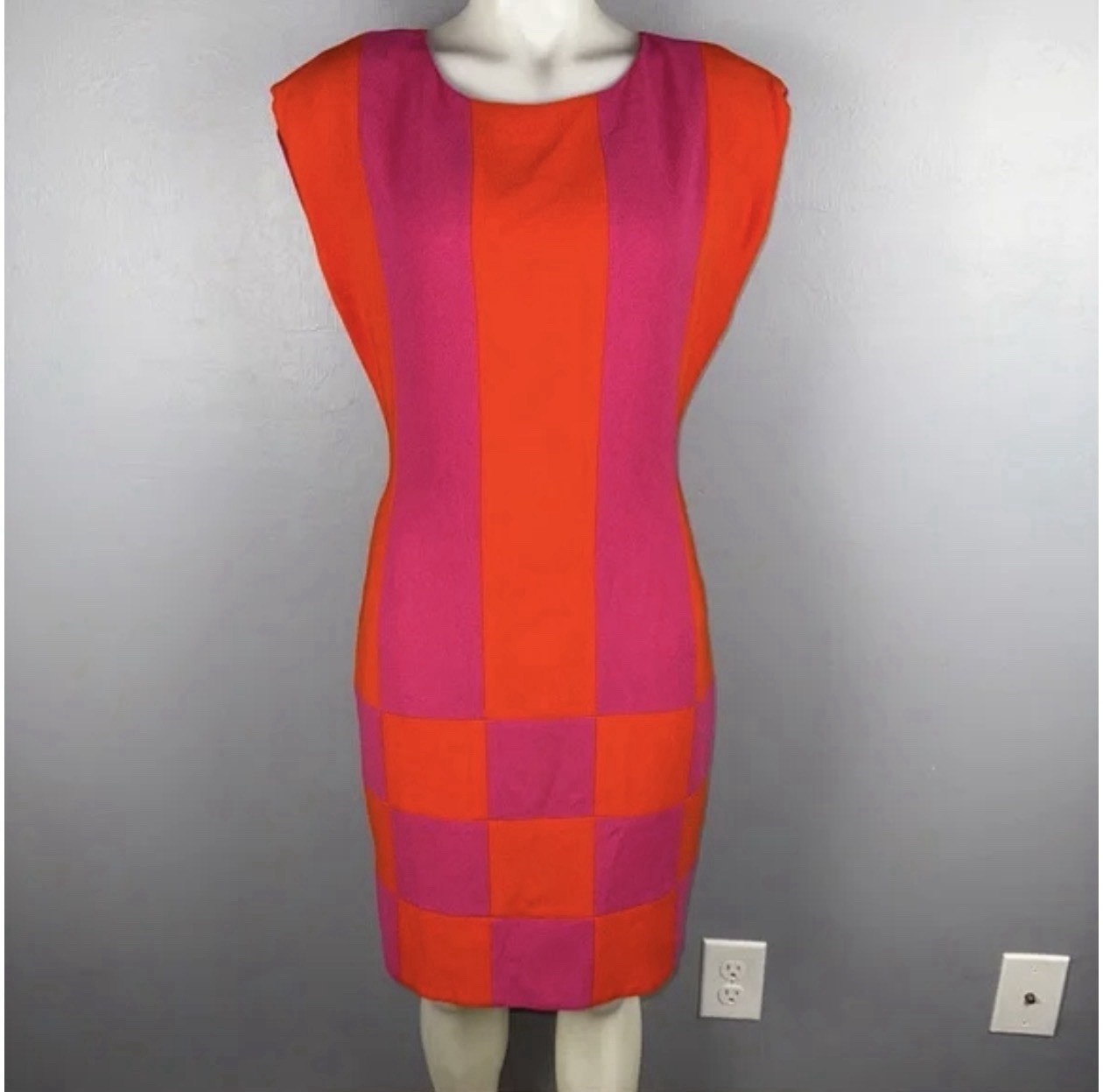 Vintage Bugardi Color block Dress Pink Orange Size 6 Casual Workwear Striped