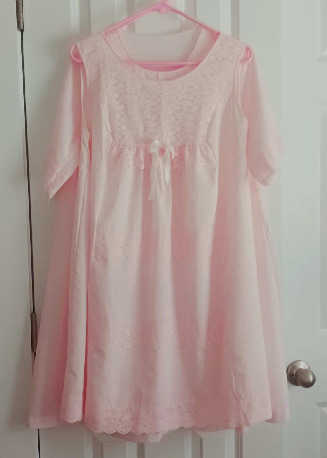 Vtg 70s Shadowline Peignoir Set Babydoll Gown Robe Pink Cotton Blend Size M