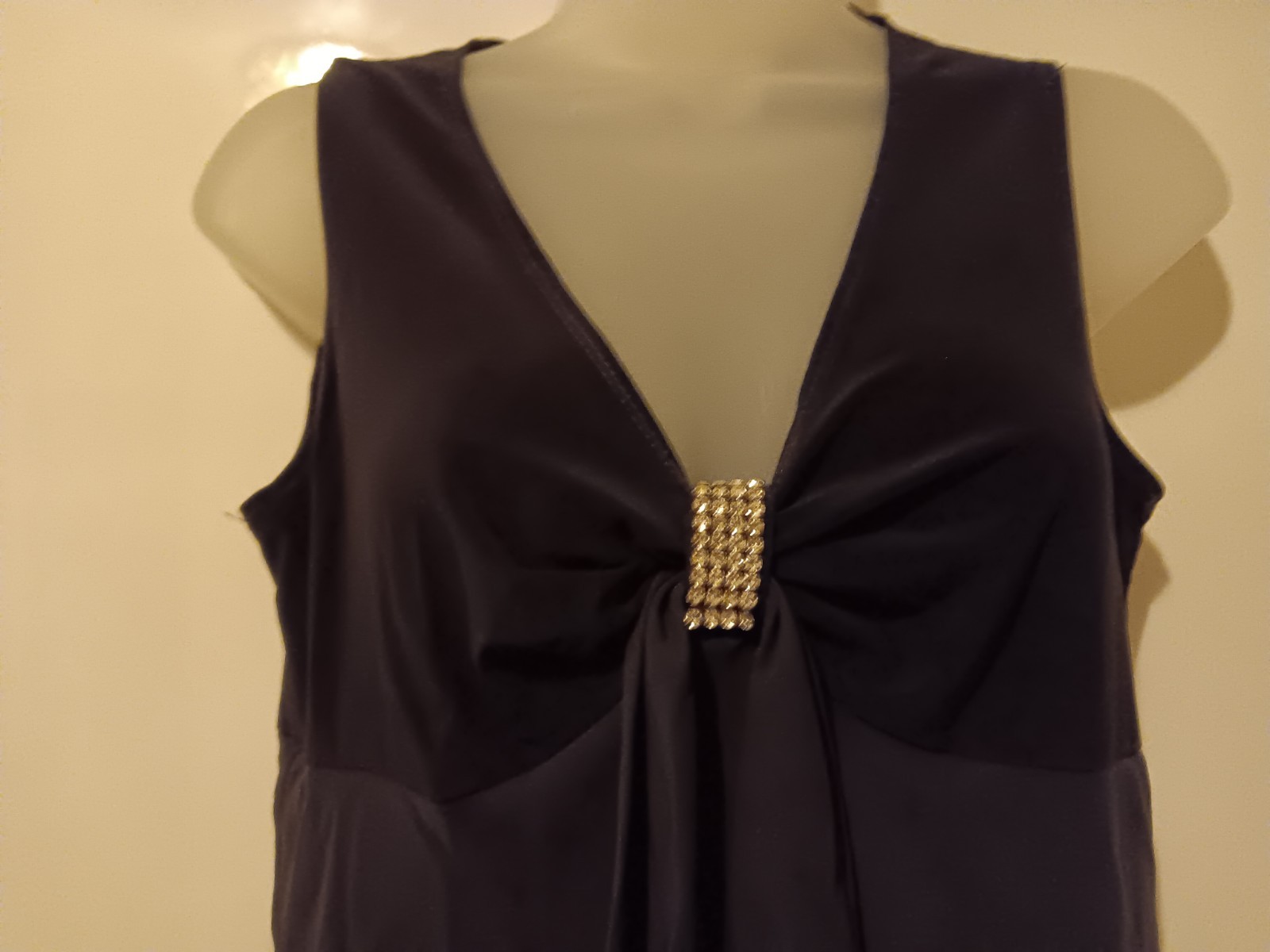 Vintage Onyx Nite Top Black Chiffon Layers Rhinestone Brooch Small EUC Vamp Glam