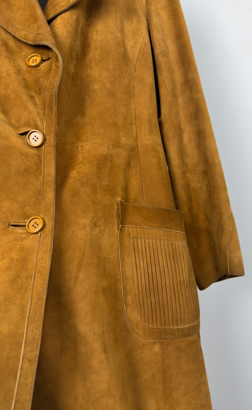 Vintage LOEWE Suede Trench Coat Leather 1970s /1980s Size FR 42 / Caramel Ochre