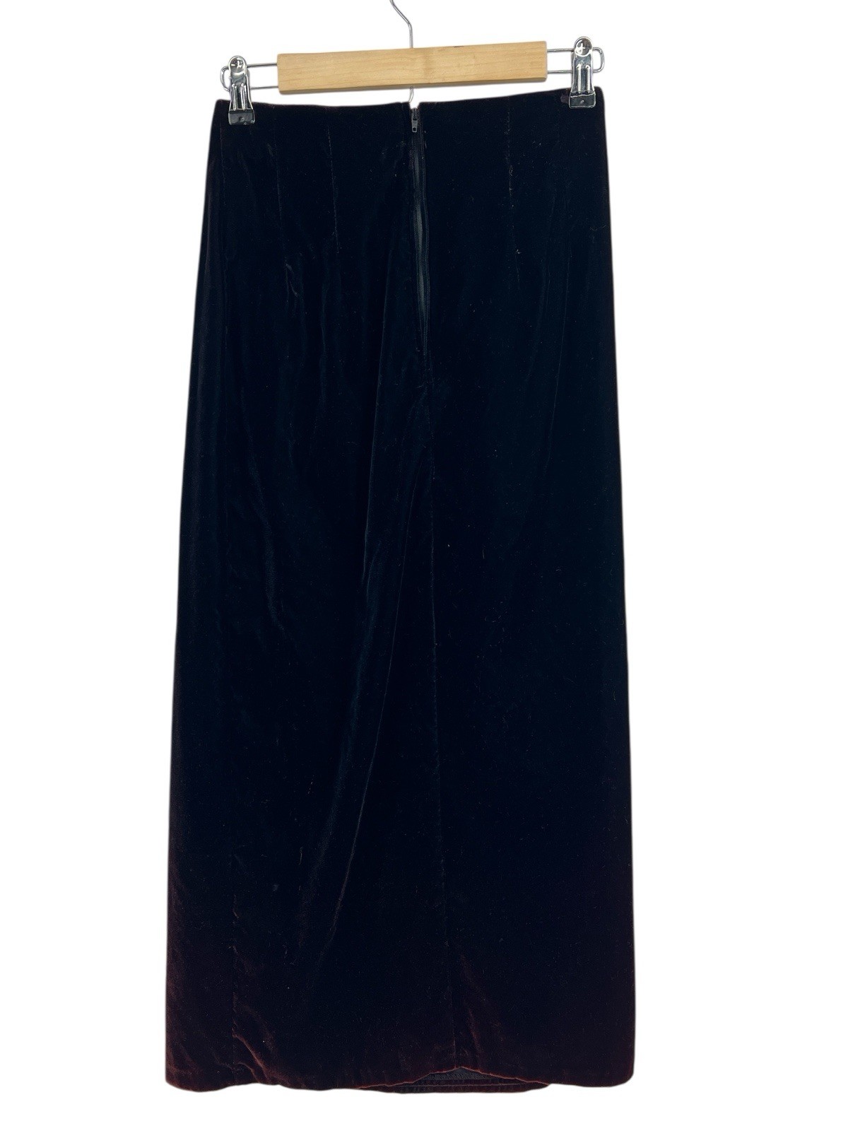 Vintage 90s Robyn’s & Diane Dark Red Velvet Maxi Pencil Skirt Asian Detail 5