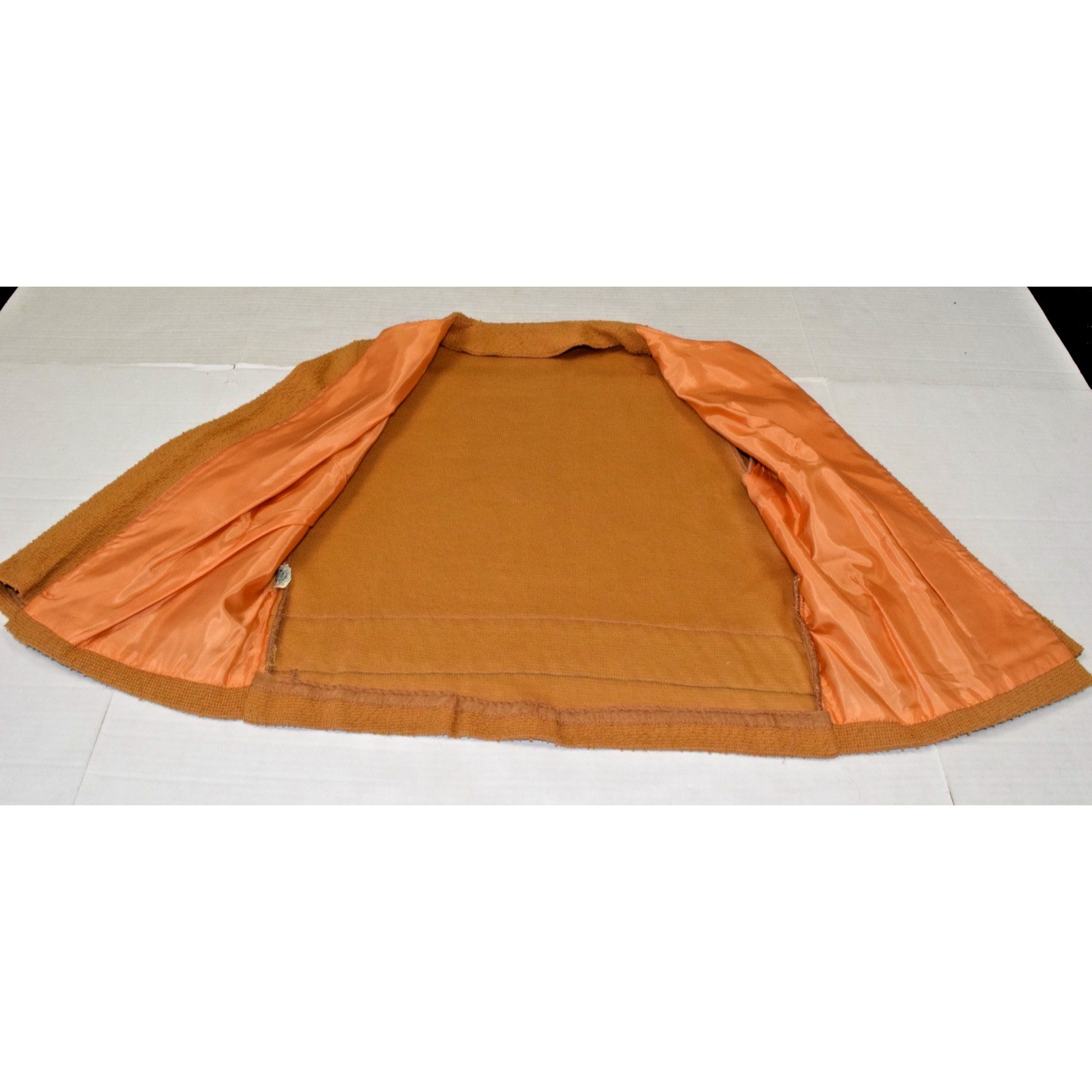 VTG Skirt Jacket Set Size S 60s Honey Brown Coarse Cotton Knit Union Made USA