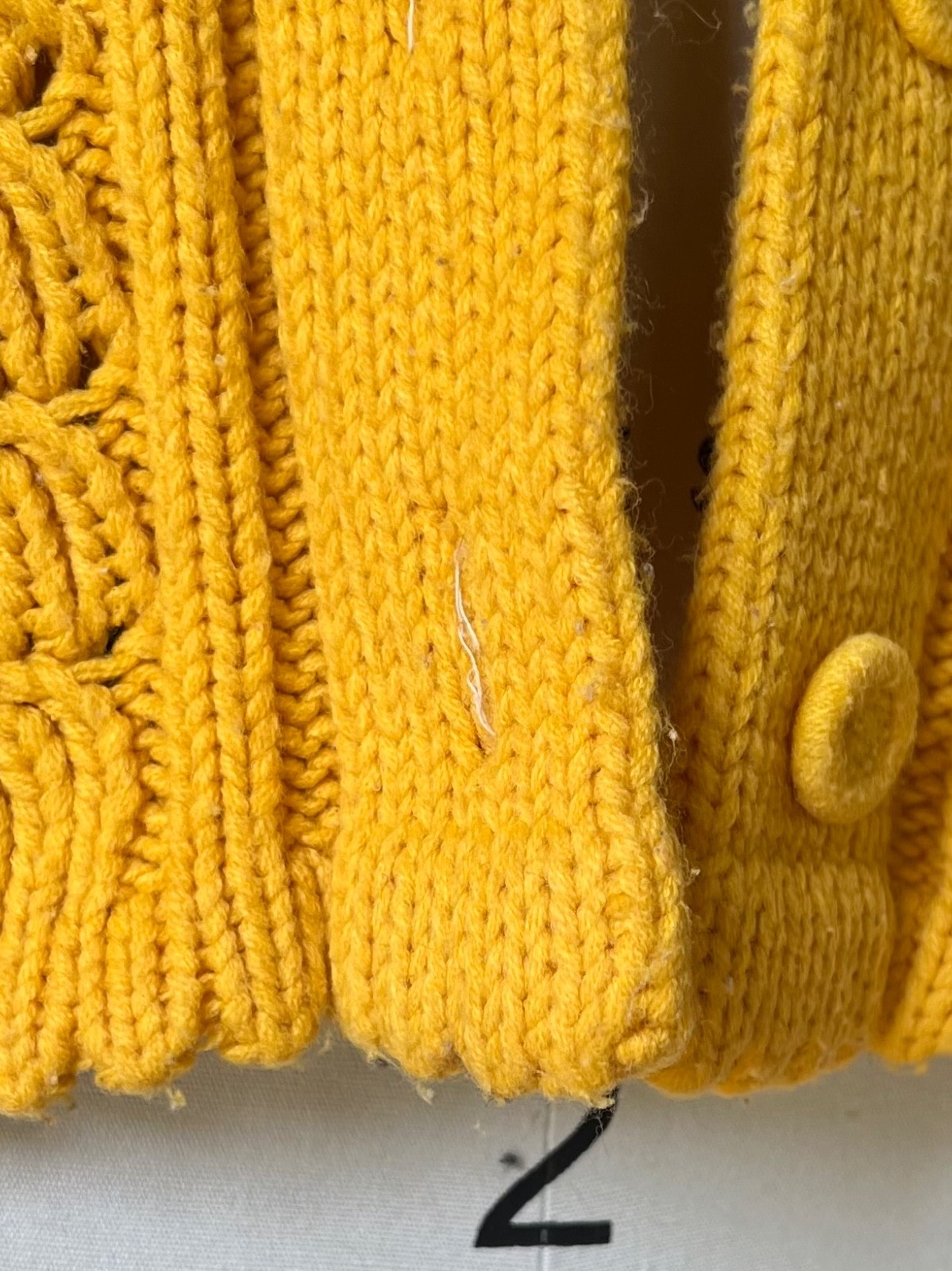 Vintage Hand Knit Mustard Yellow Button Up Sweater Chunky Cardigan
