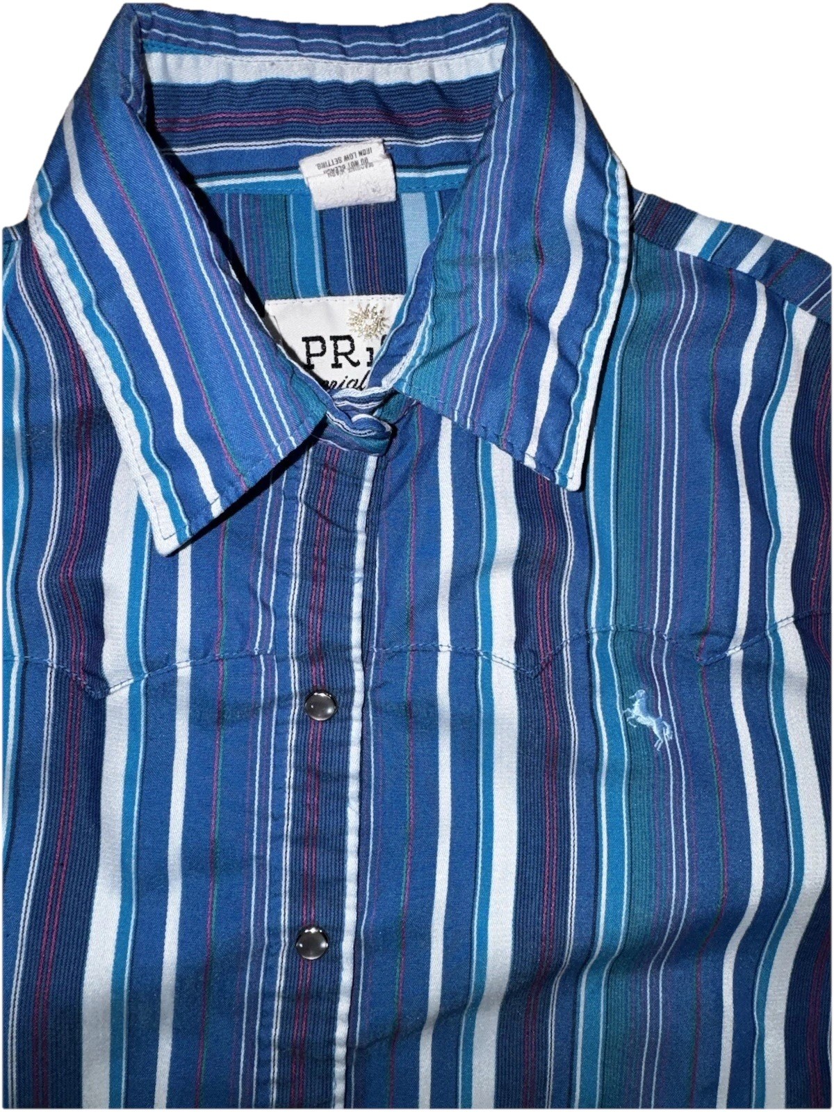 Prior Womens Med Vintage Imperial Westerns Rockabilly Blue Plaid Cowgirl Shirt