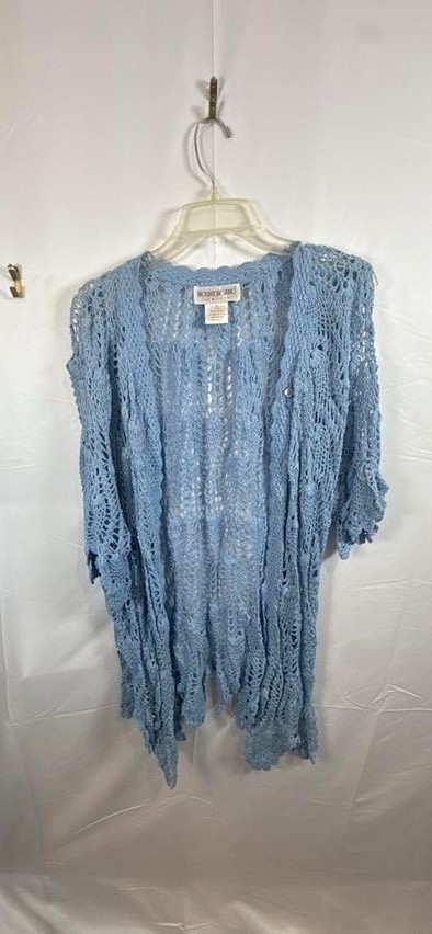 Vtg 90s Brownstone Studio 2pc Cotton Crochet Skirt Cardigan Set Blue Plus Size 2