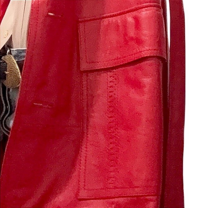 Leda Spain by Gropper Belted Leather Trenchcoat S Red — Excellent
