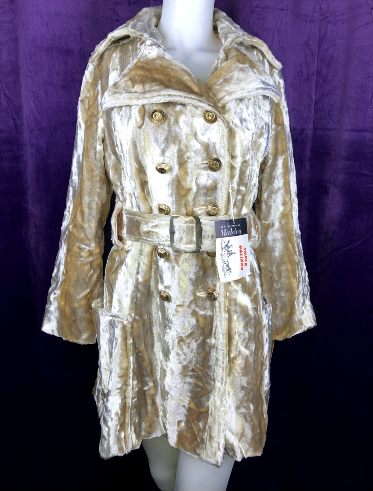 NOS NWT NEW 60s Teddy Plush Trench Coat Silver Mod Old Store Stock