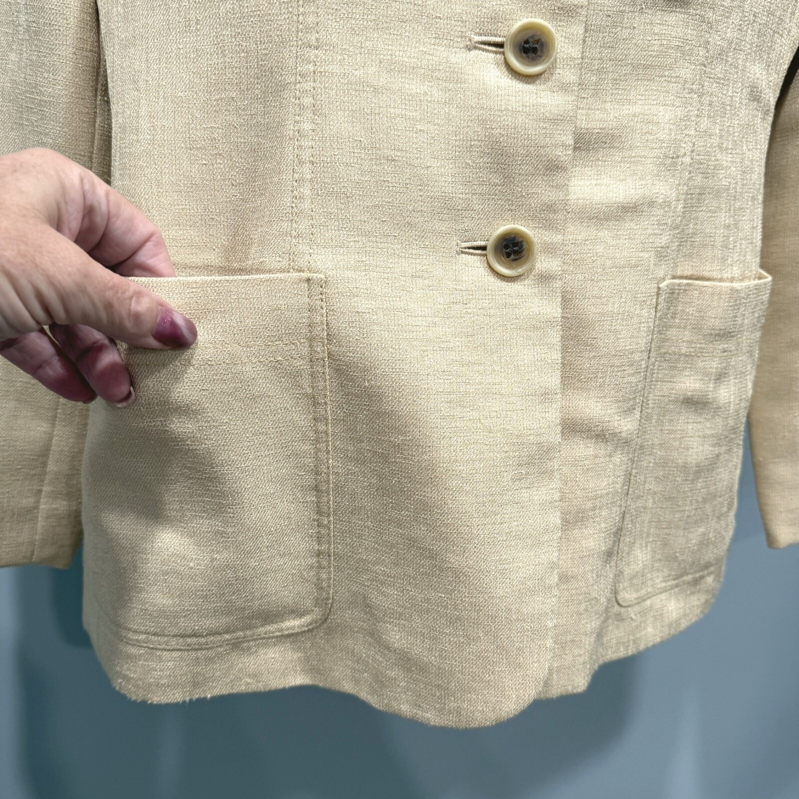 VTG Kasper 2PC Pant Suit Linen Look Pleated Lined Pockets Yellow Career Size 6P