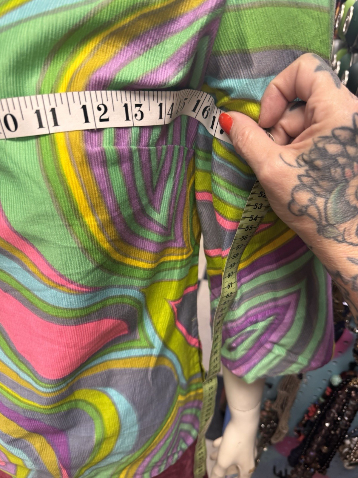1960s Handmade Psychedelic Top With Back Buttons Mid Bell Sleeves