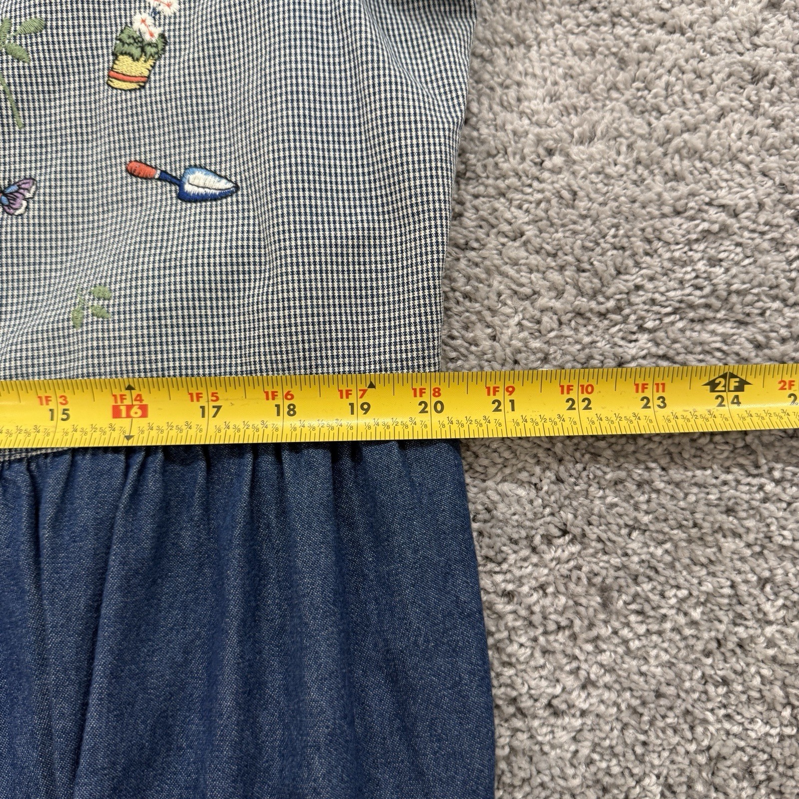 VTG 90s Bobbie Brooks Denim Dress XL Garden Gingham Cottage Country Teacher Maxi