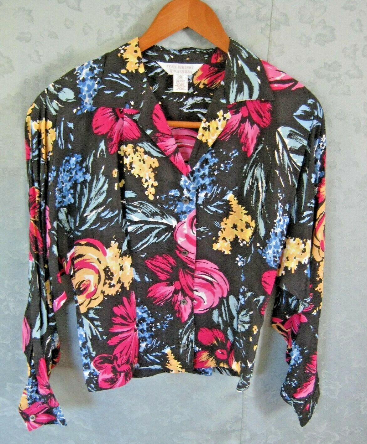 VTG 80’s Fenn Wright & Manson Shirt Size 10 Bold Floral Print Dolman Sleeve Top
