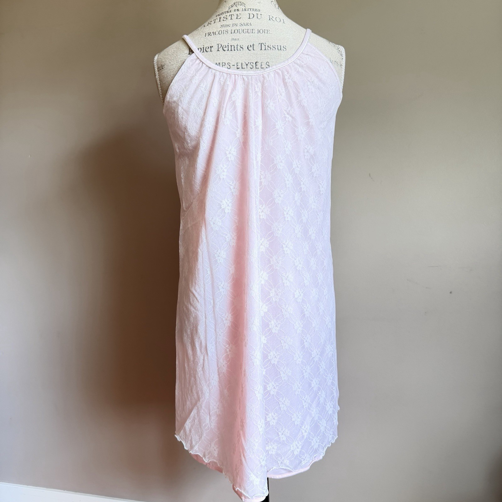 Vintage Jutime Pale Pink Floral Lace Babydoll Chemise Nightie Romantic Retro Fem