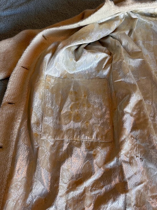 1920s Vtg Womens Home Sewn knit fabric Coat covered Buttons satin lining size M