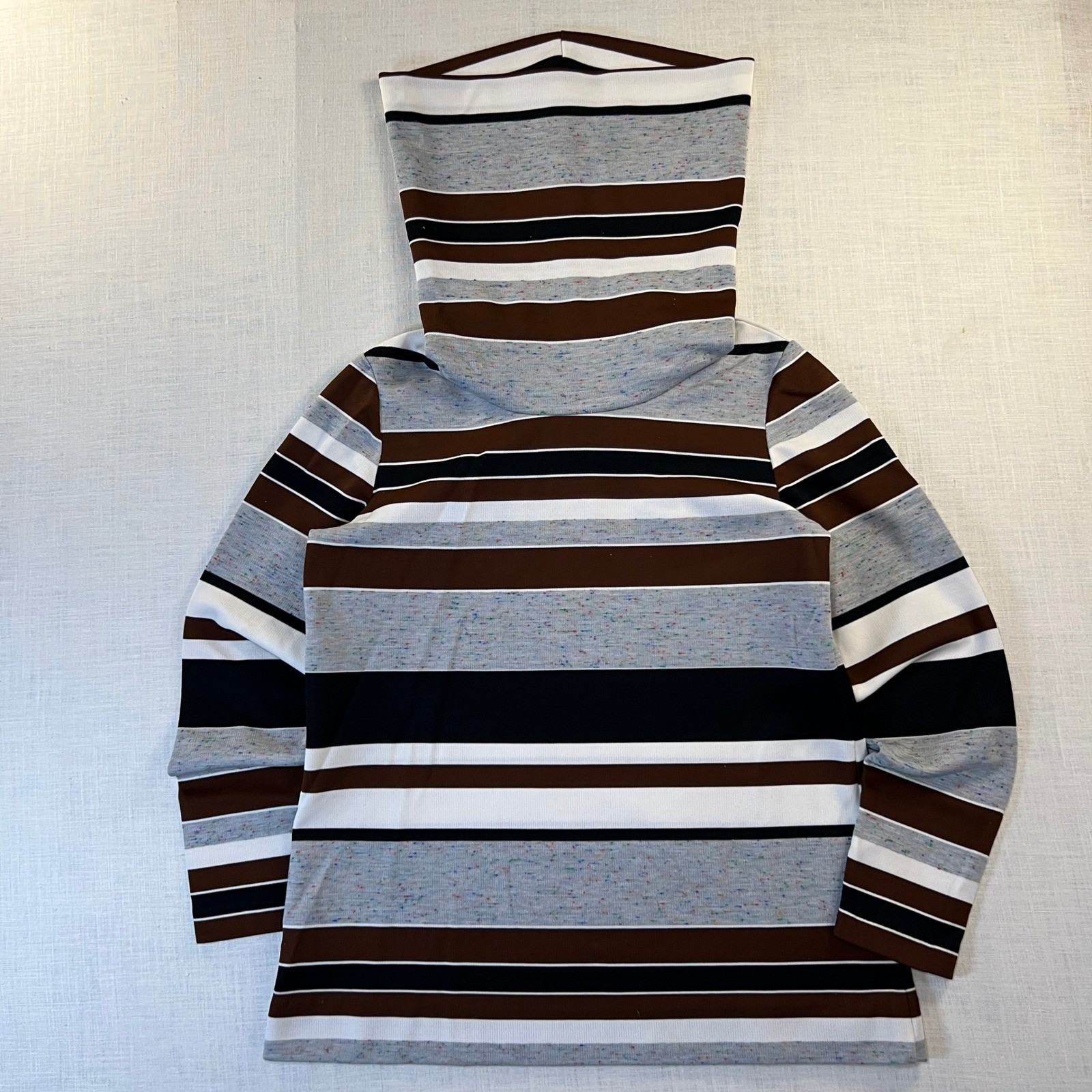 VTG Handmade Crazy Turtleneck Sweater Women’s L Earthy Brown Cowl Neck Pullover