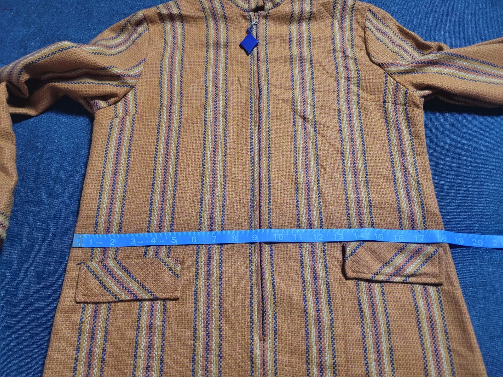 Vintage 60s Mod Wool Mini Dress Orange Stripe A Line Long Sleeve Small Zip Up