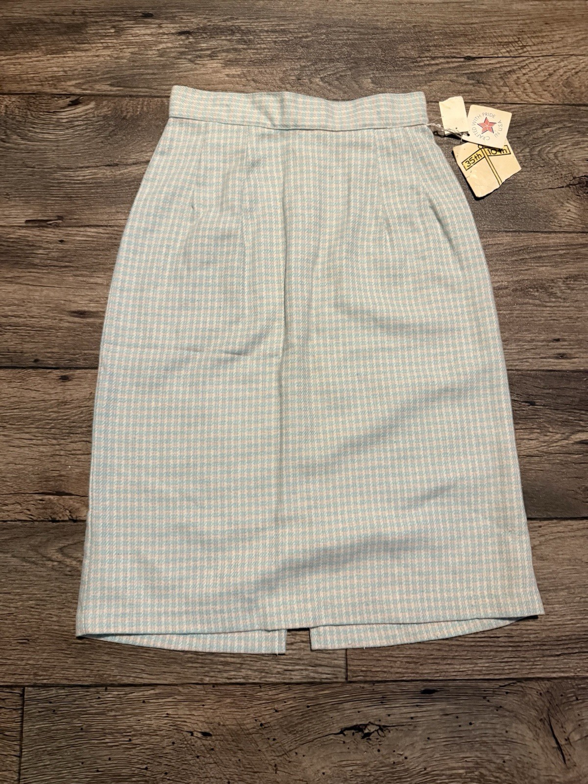 Vintage 35th and 10th Academia Blue and White Plaid Midi Pencil Skirt Size 5 NWT