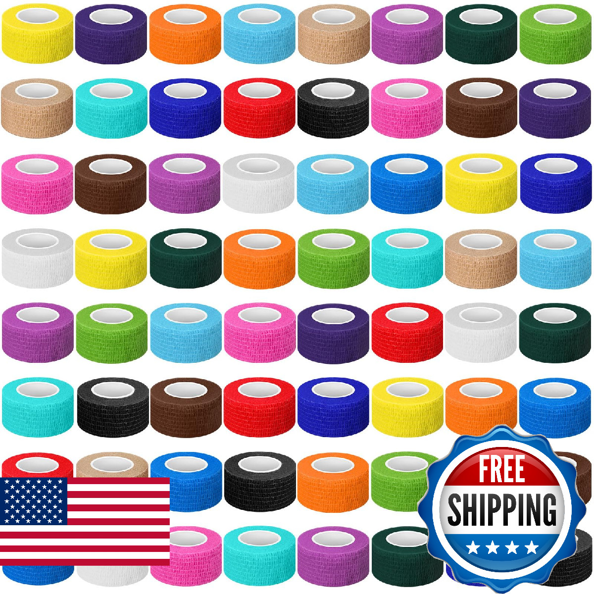 Treela 64 Pack 1″ x 5 Yards Self Adhesive Cohesive Bandage Wraps, Elastic Breath