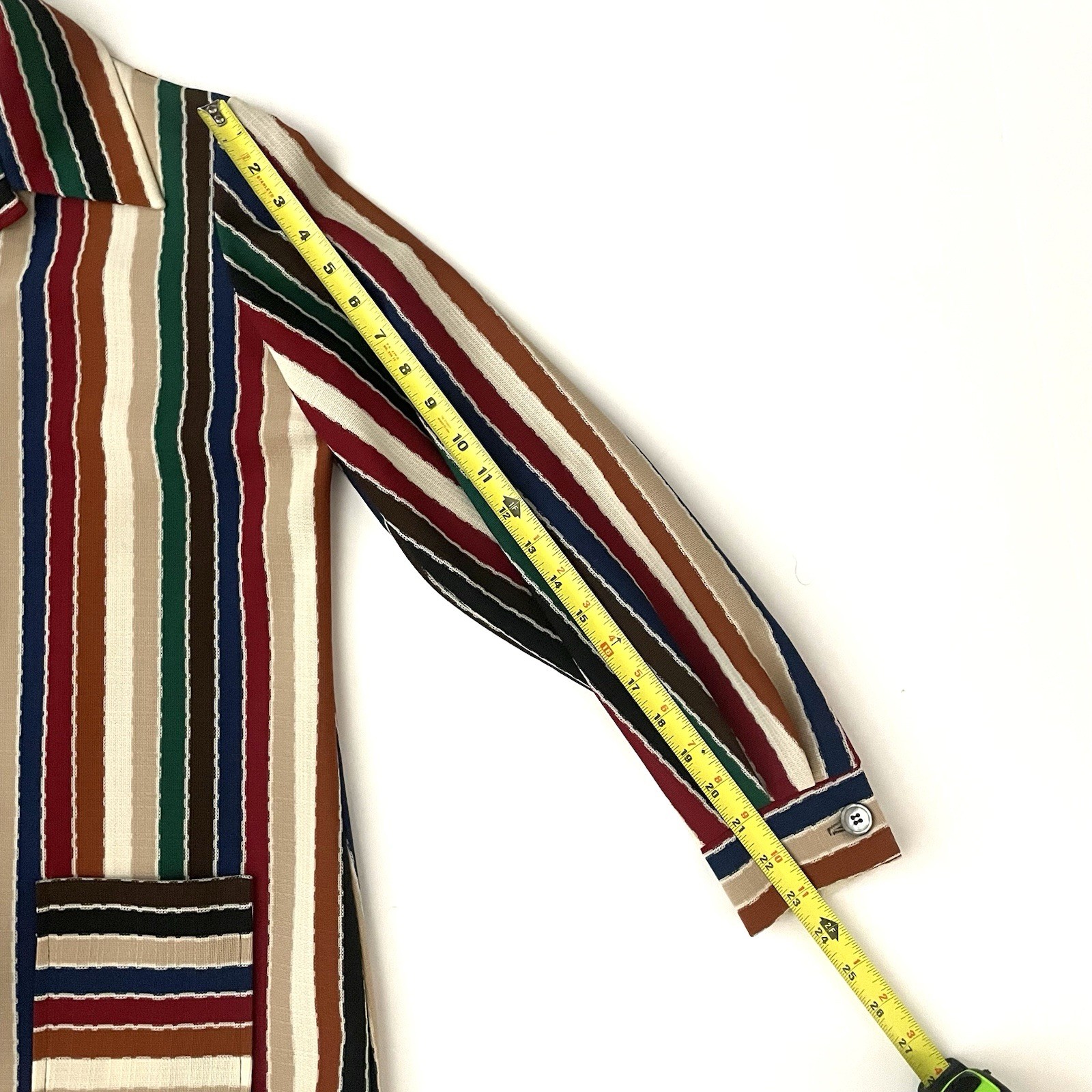 Retro Mod 70s Barclay Square Bold Textured Shirt Jacket, Rainbow Stripe, L/XL