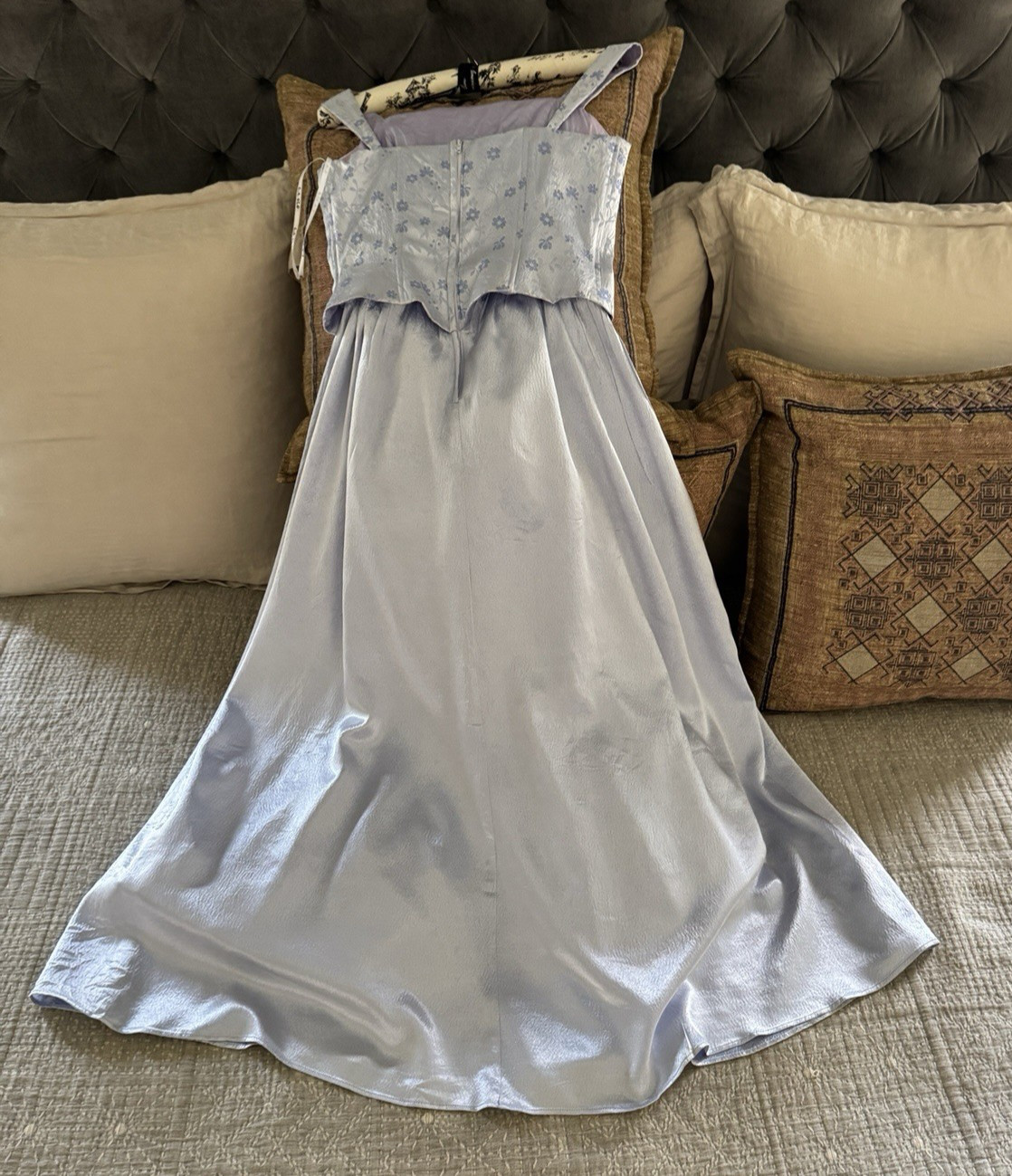Vintage L.A. Glo Sz 11/12 Prom Dress Blue Lavender Daisies Ball Gown USA Made