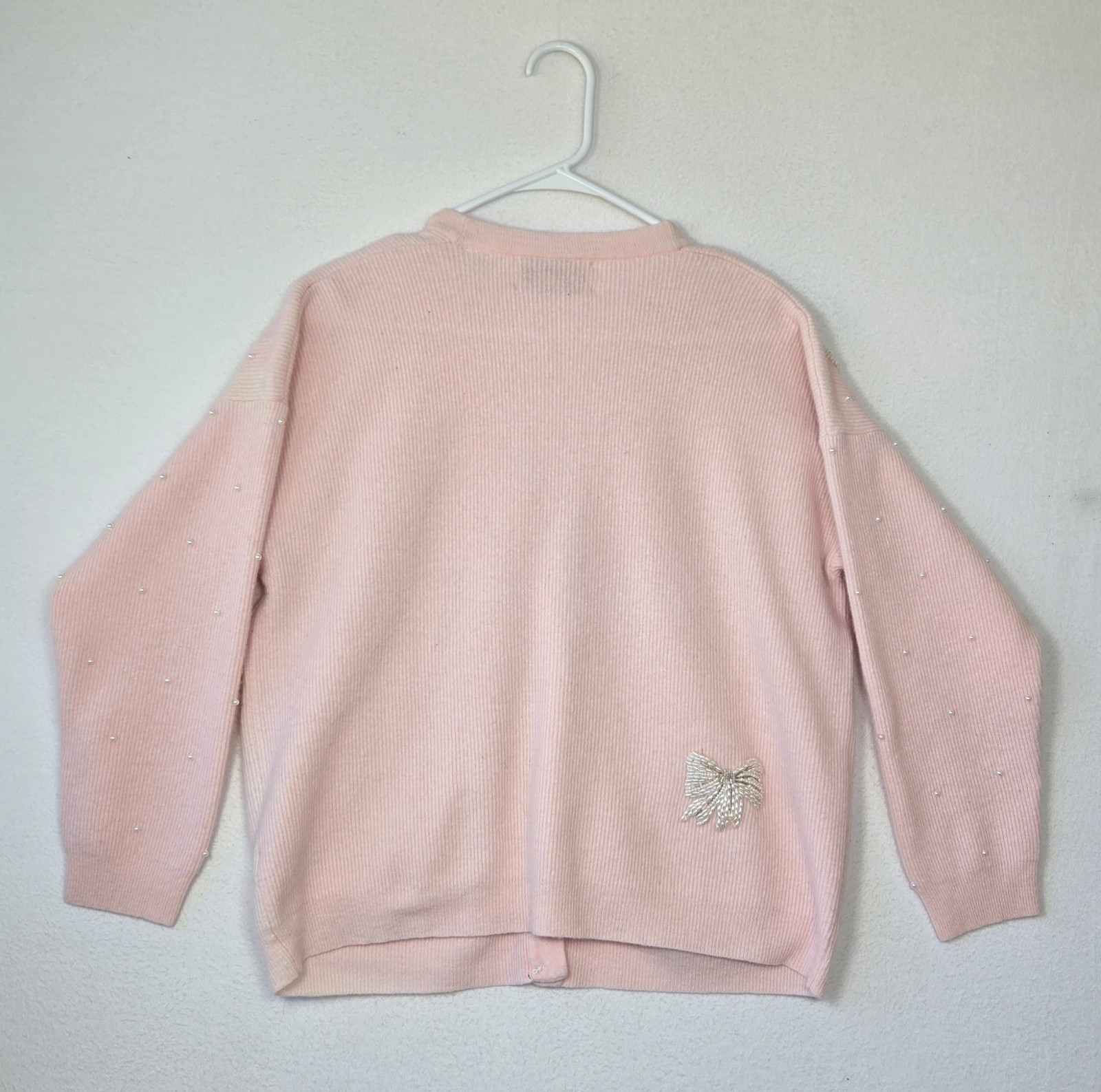 Vtg 90s Grandmacore Cardigan Marisa Christina Bead Embroidered Bows Sz L Wool