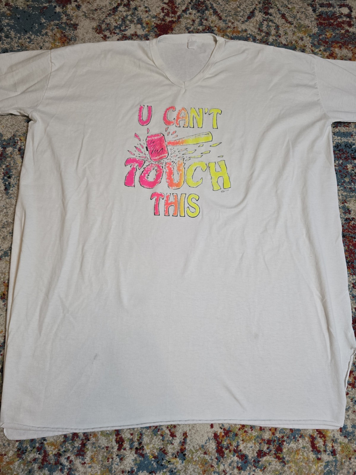 Vintage 90s MC Hammer U Can’t Touch This Graphic Sleep Shirt White Neon Ink OSFA