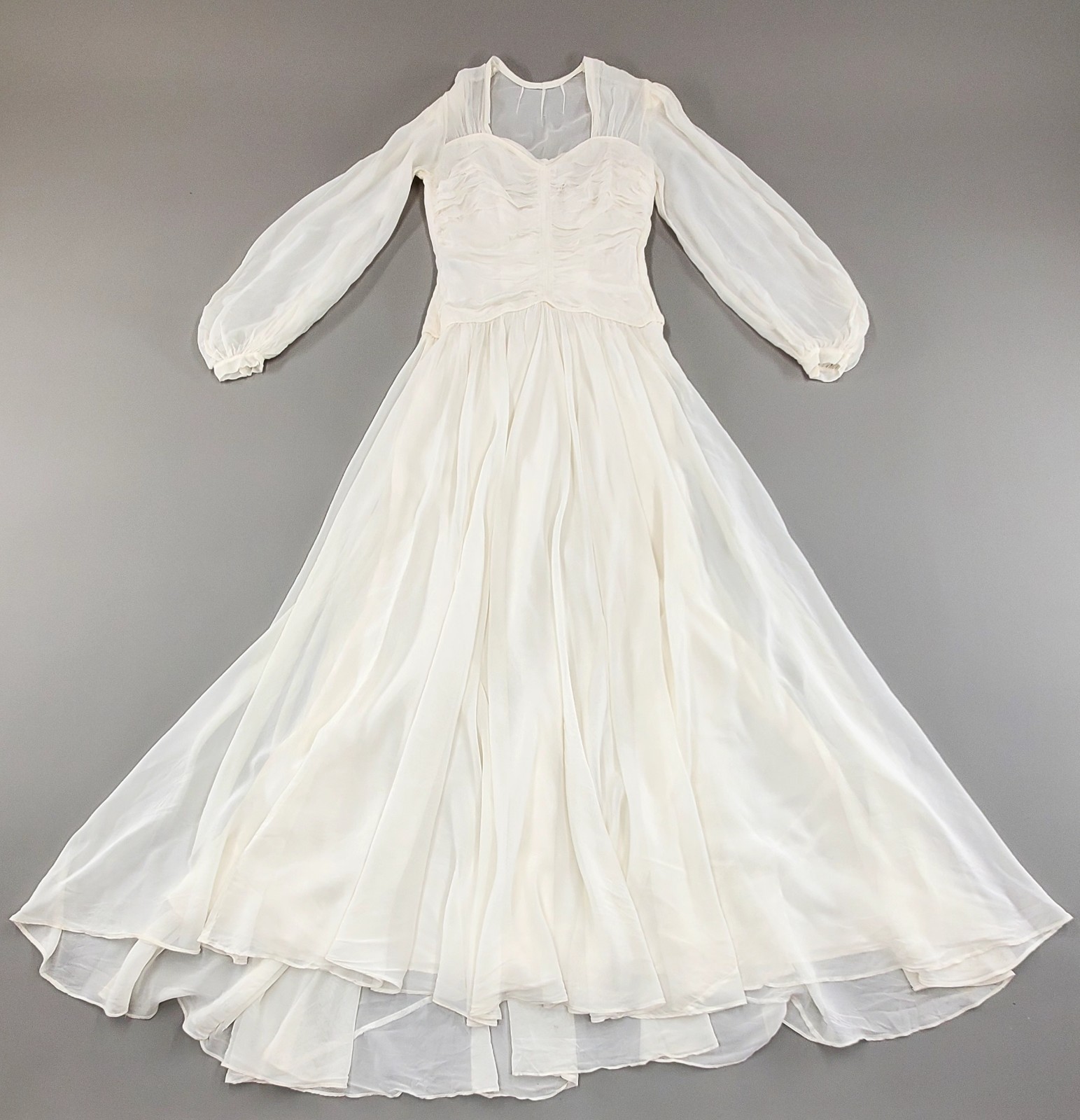 Vintage 30s 40s New York Creation 1940s Silk Rayon Chiffon Pleated Dress Gown