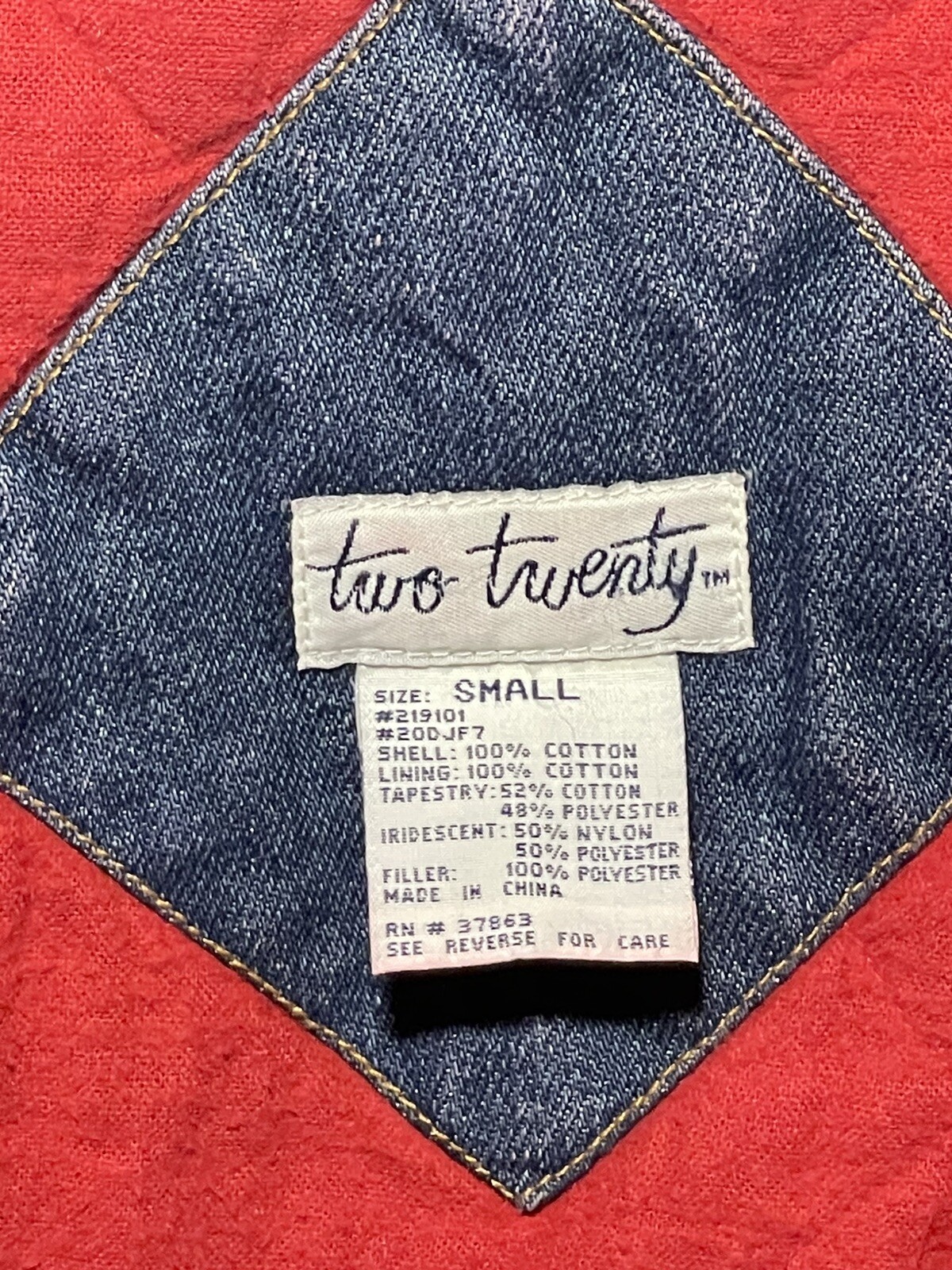 Vintage 90s Two Twenty Women’s Blue Denim Patchwork Winter Lined Jacket Small