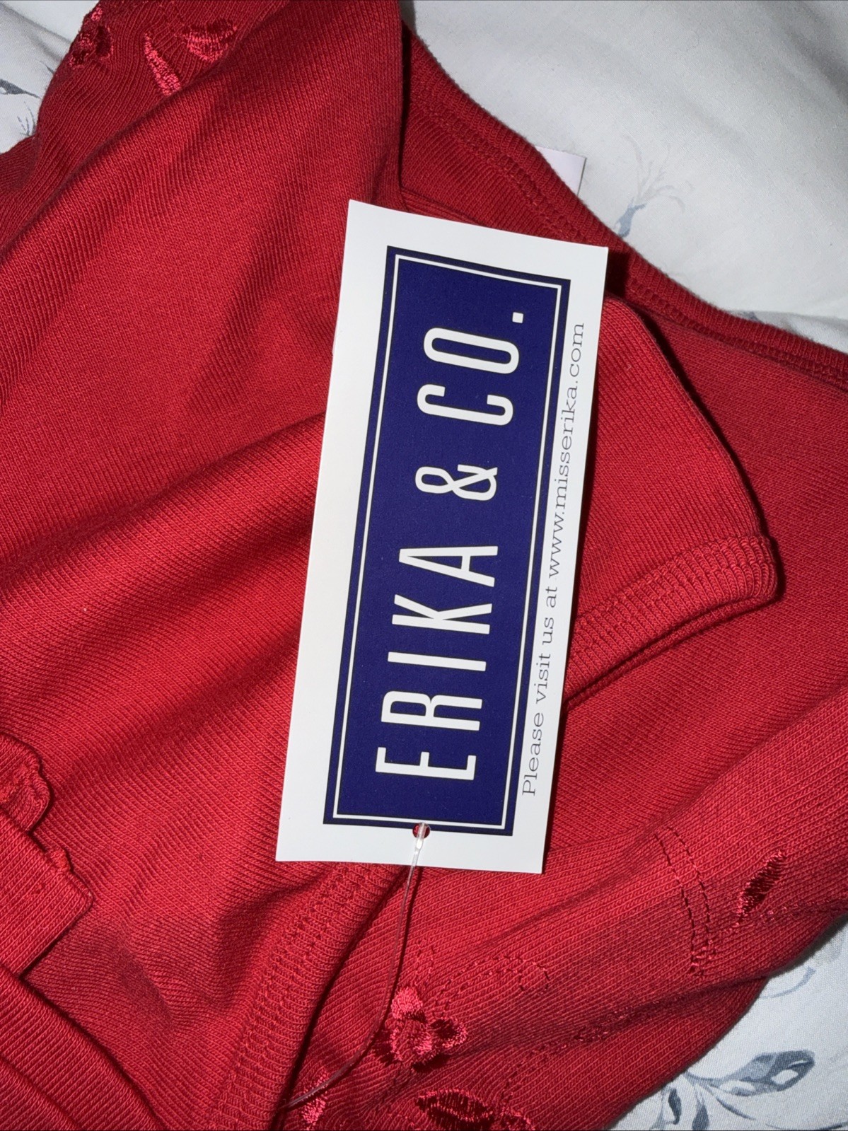 Vintage Cottons/ Polyester T-shirt Erika & Co. Embroidered Red Floral Tag Small