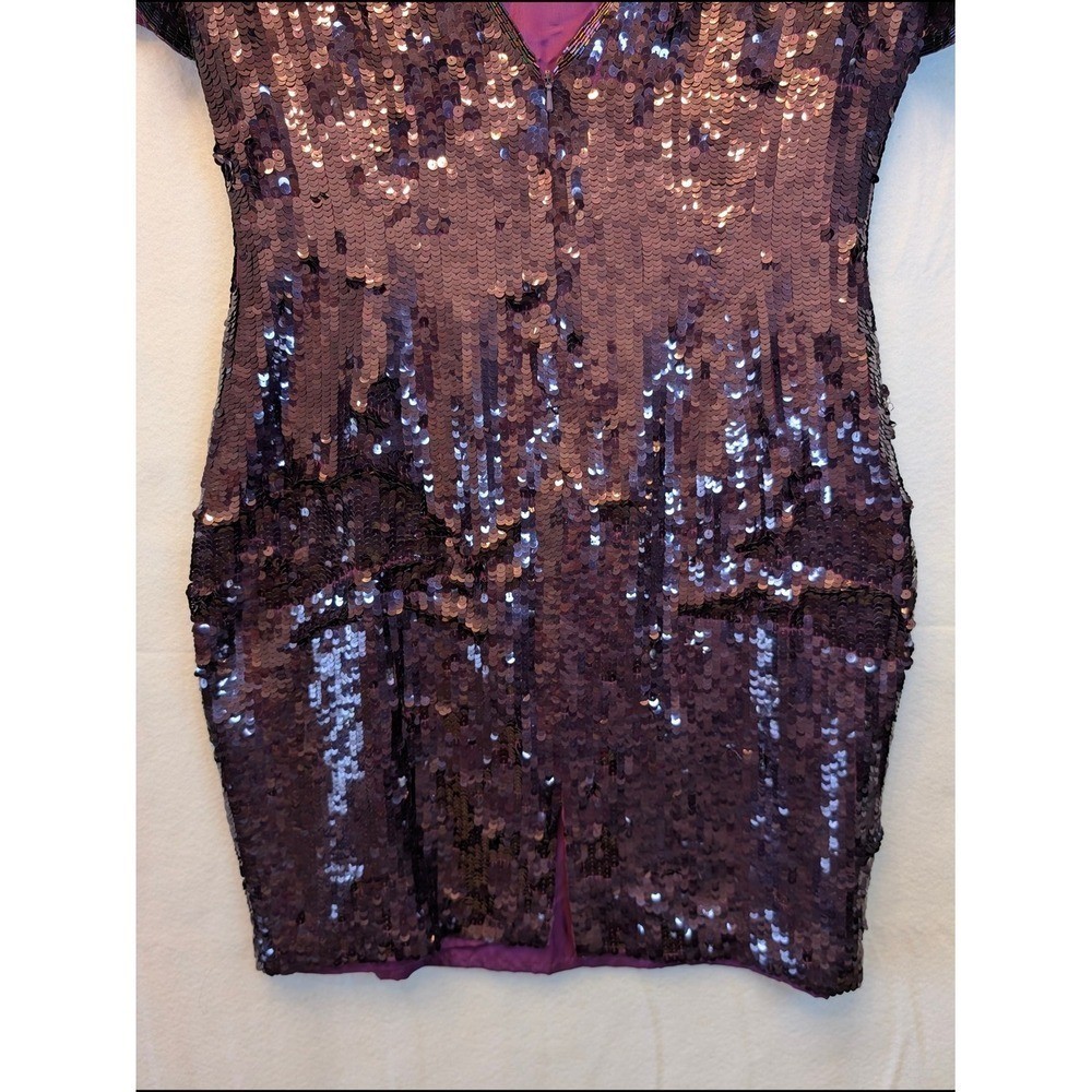 AJ Bari Vintage Silk Sequin Cocktail Dress Purple V-Back Mini Size 12 RN50438