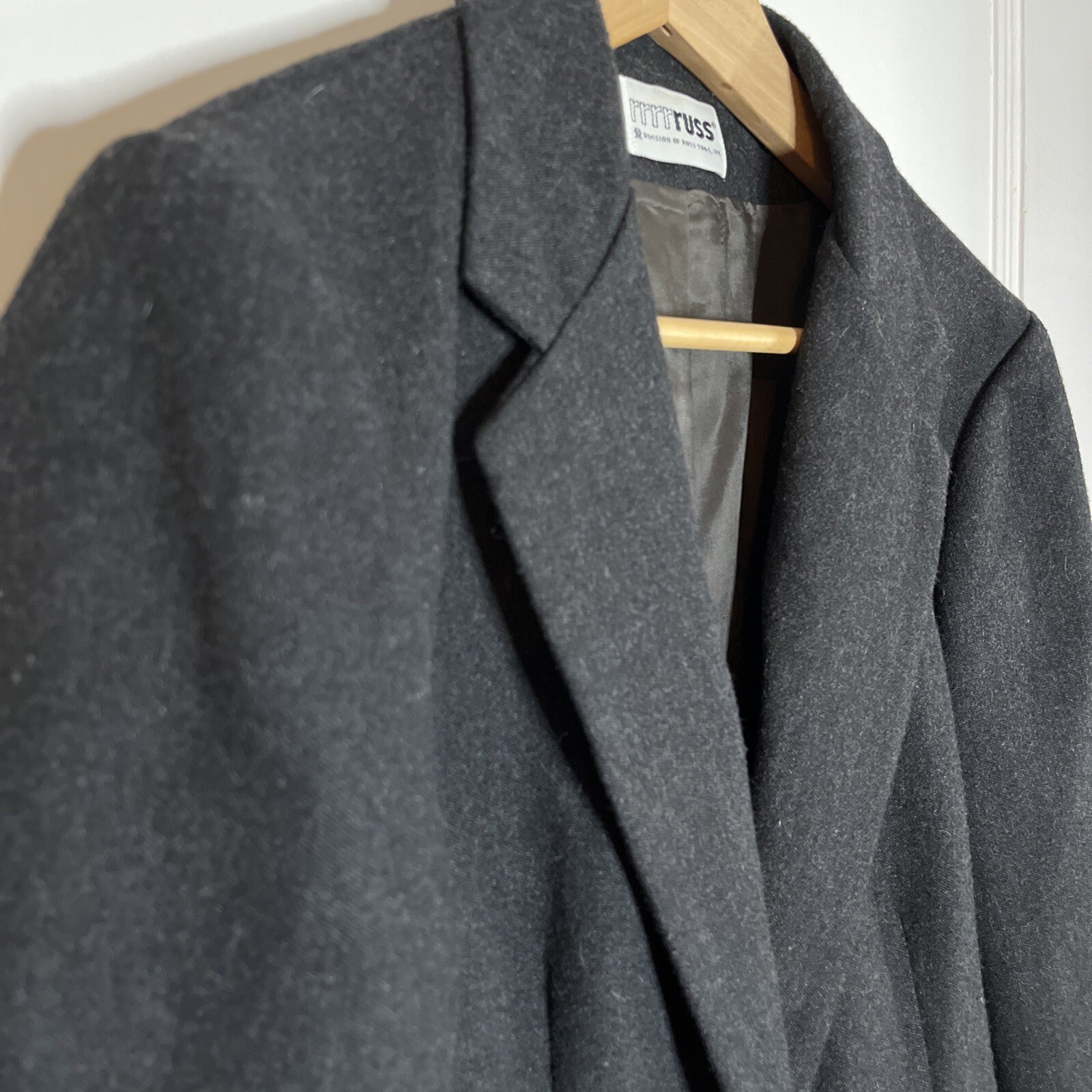 VINTAGE RRRRuss WOOL Dark Gray Lined Blazer USA Union Made Size M/L