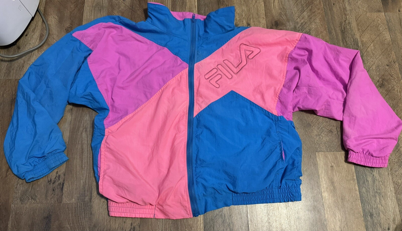 Fila Vintage Wind Breaker Highlight Pink & Blue! Women,s L Check Photos Stain!