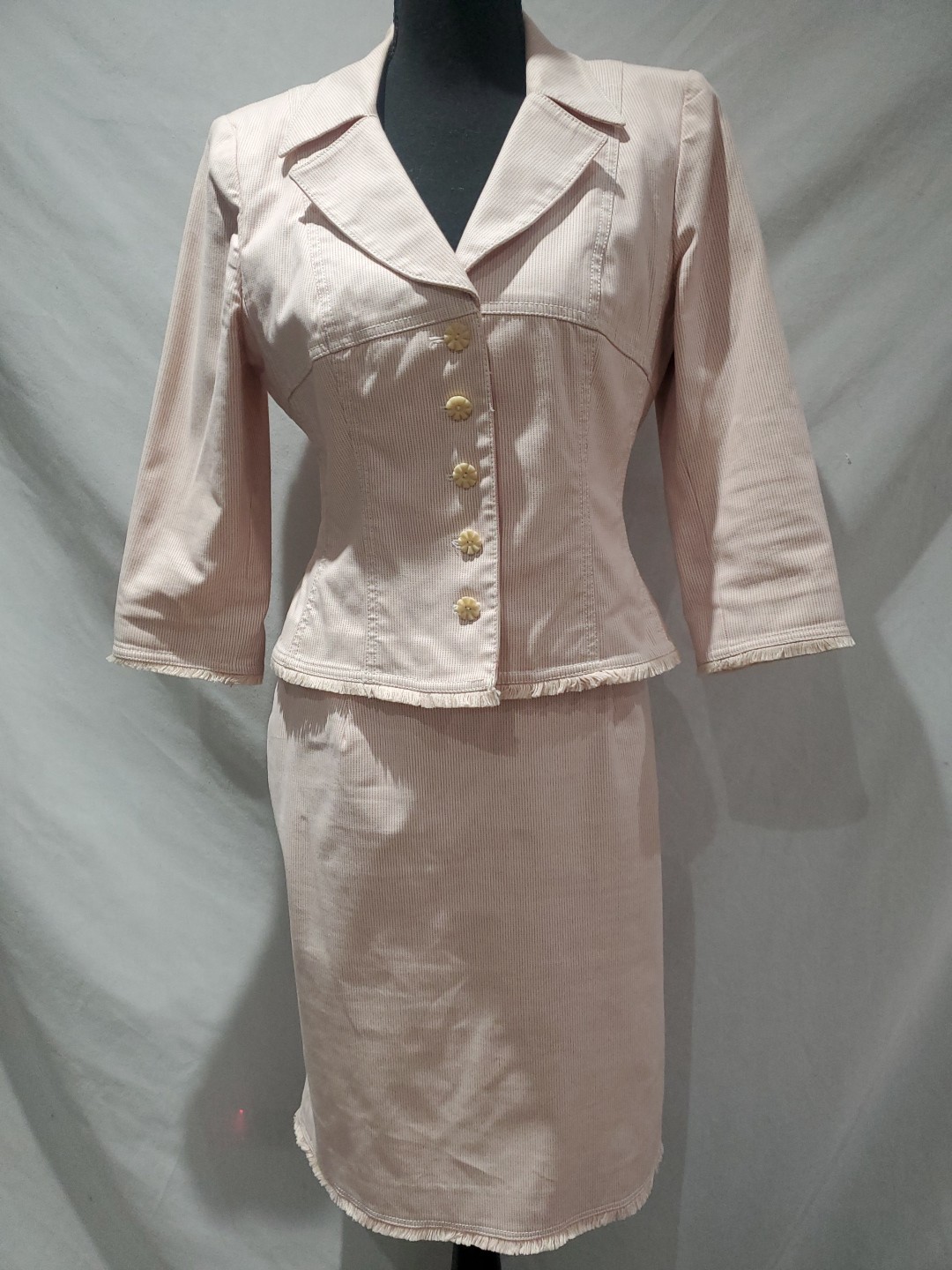 Vintage Kay Unger Ladies Skirt Suit Light Pink Fringe Hem sz