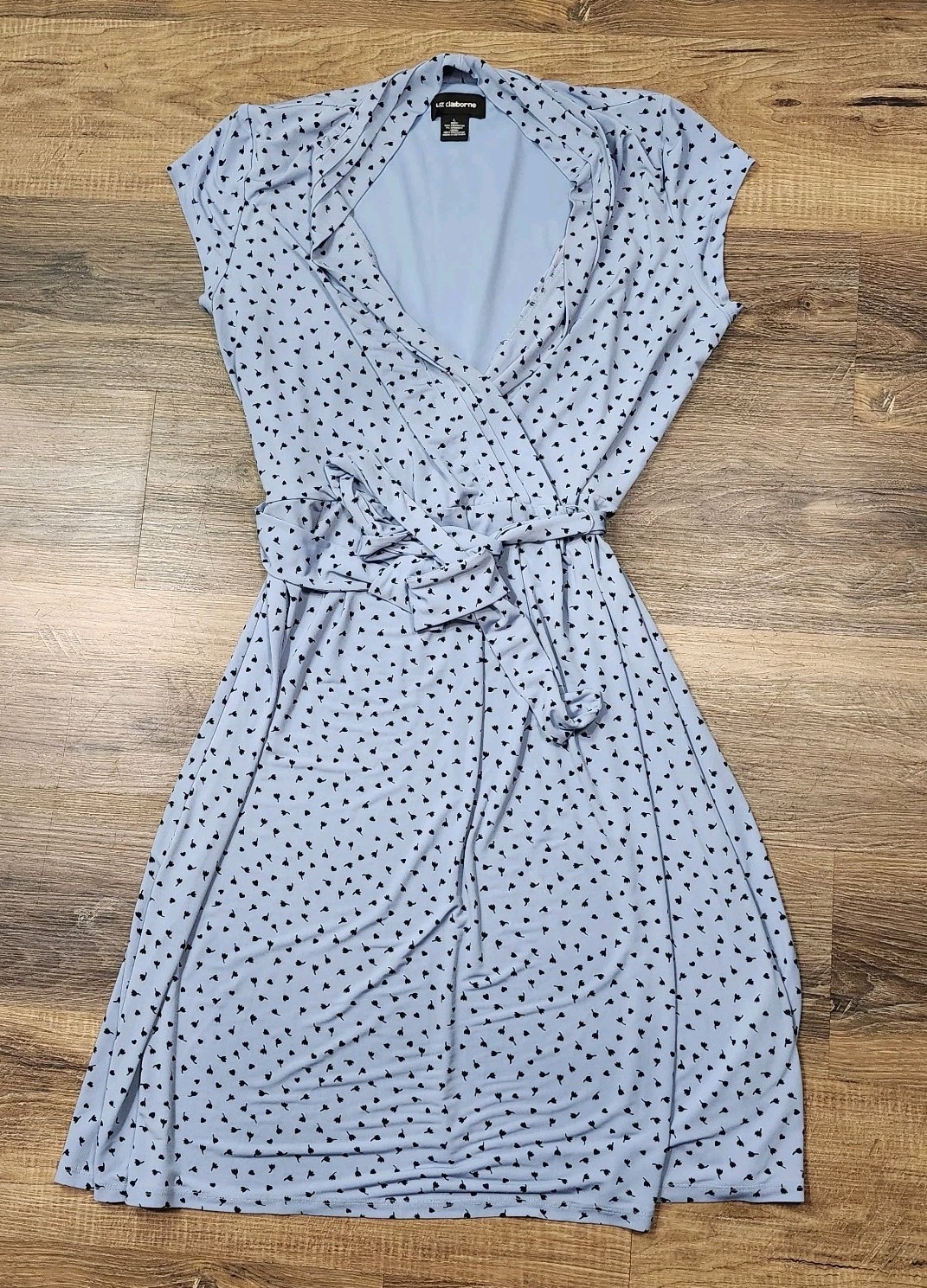VTG LIZ CLAIBORNE PETITE Blue POLKA DOT Summer DRESS Size LARGE