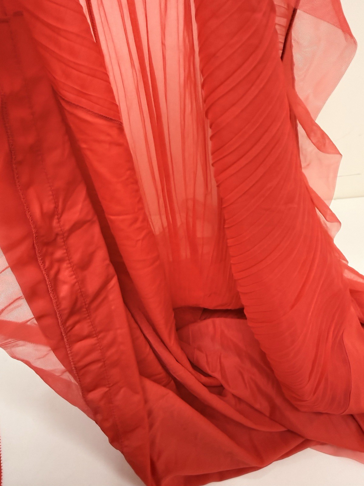 Vtg Vanity Fair Night Gown Chiffon Red Maxi Swing S/M Full Length Ruffled Pinup