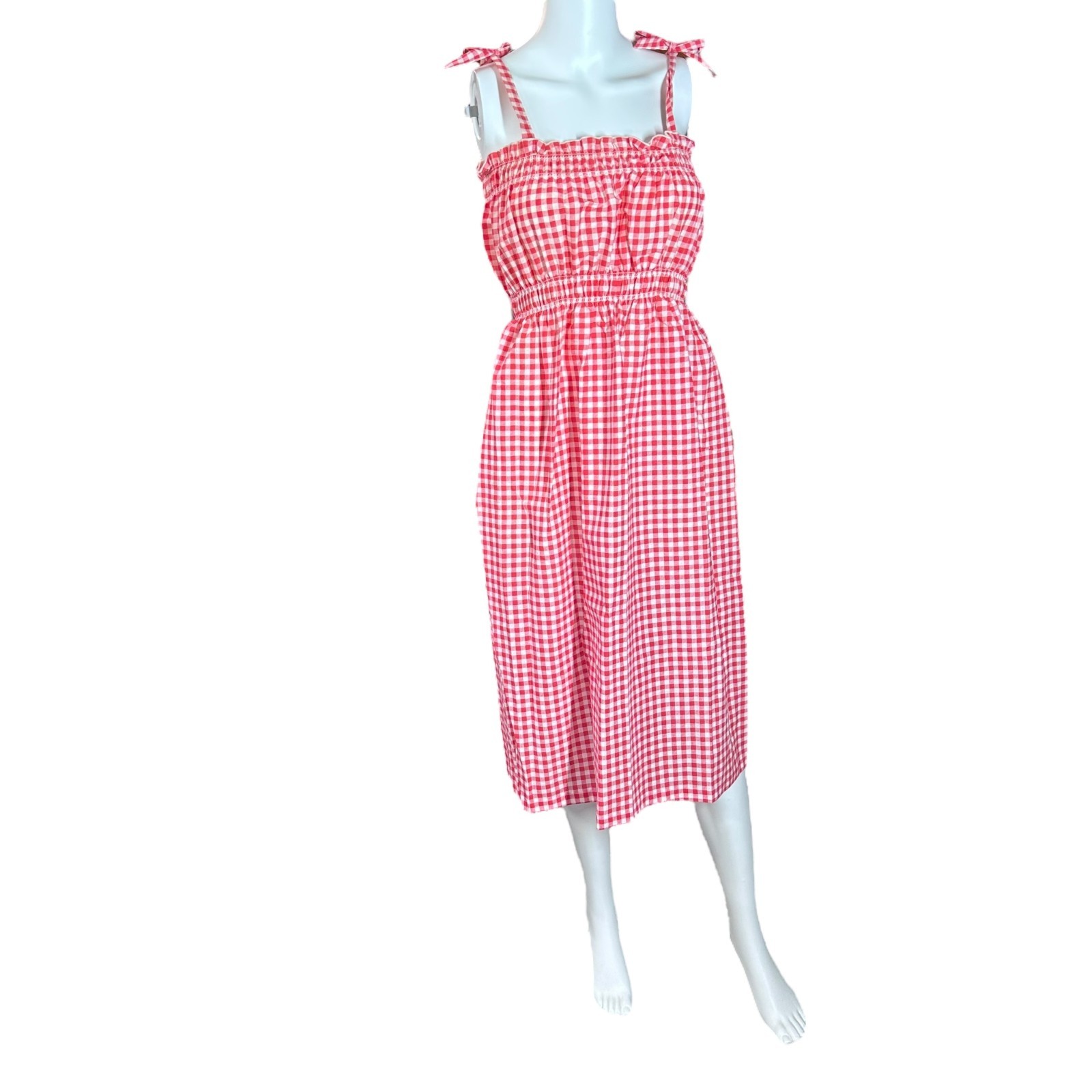Vintage Womens Dress Red White Check Gingham Plaid One Size 60s 70s Tie