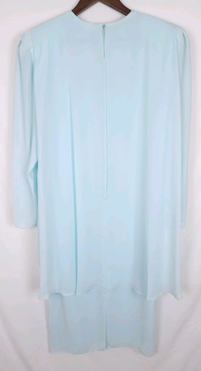 Vintage Liz Roberts Size 12 Blue Embroidered Lace Bow Long Sleeve Dress MOTB