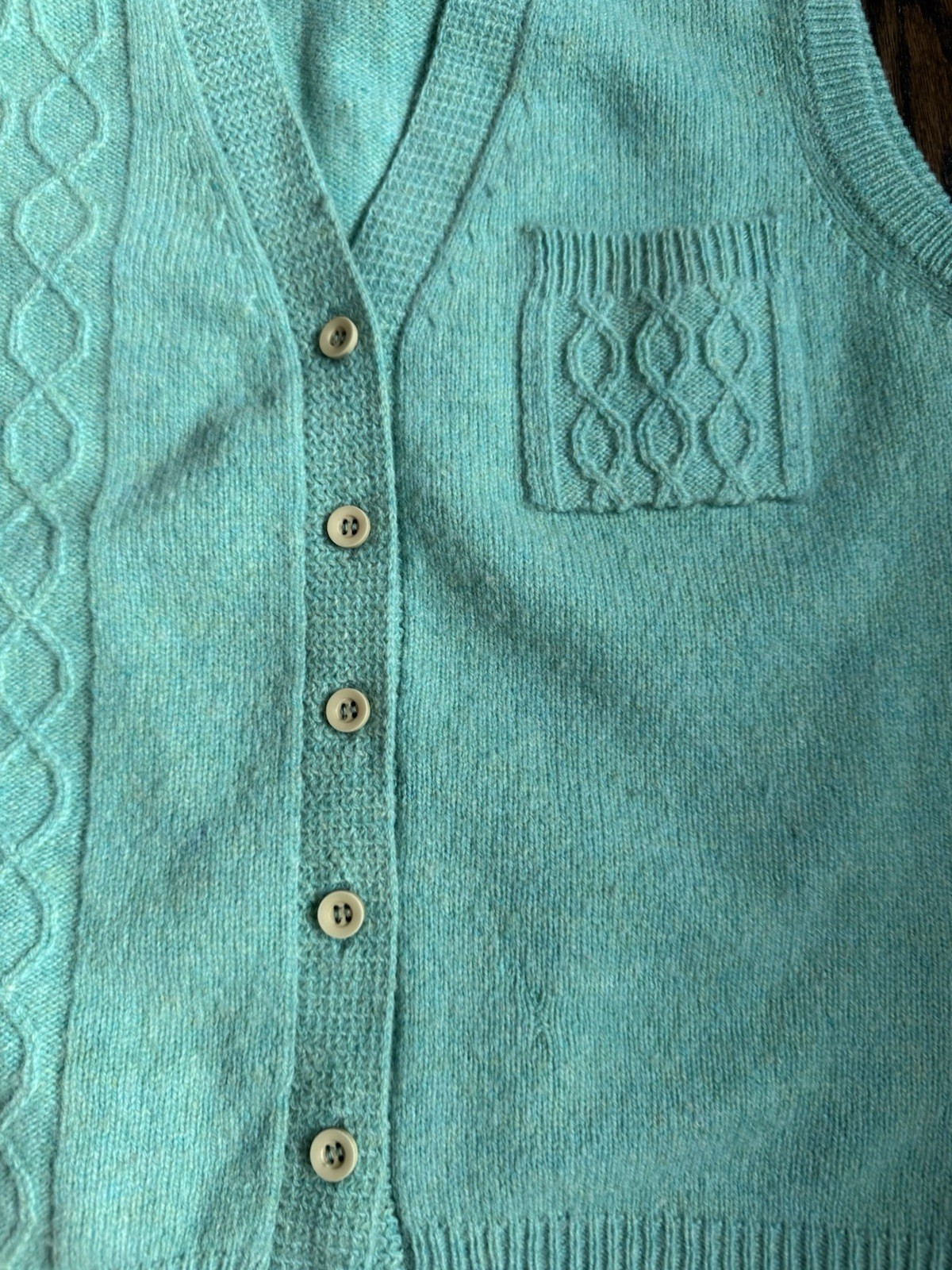 OP Sample 100% Wool Aqua Sweater Vest Vintage Made In British Hong Kong 36