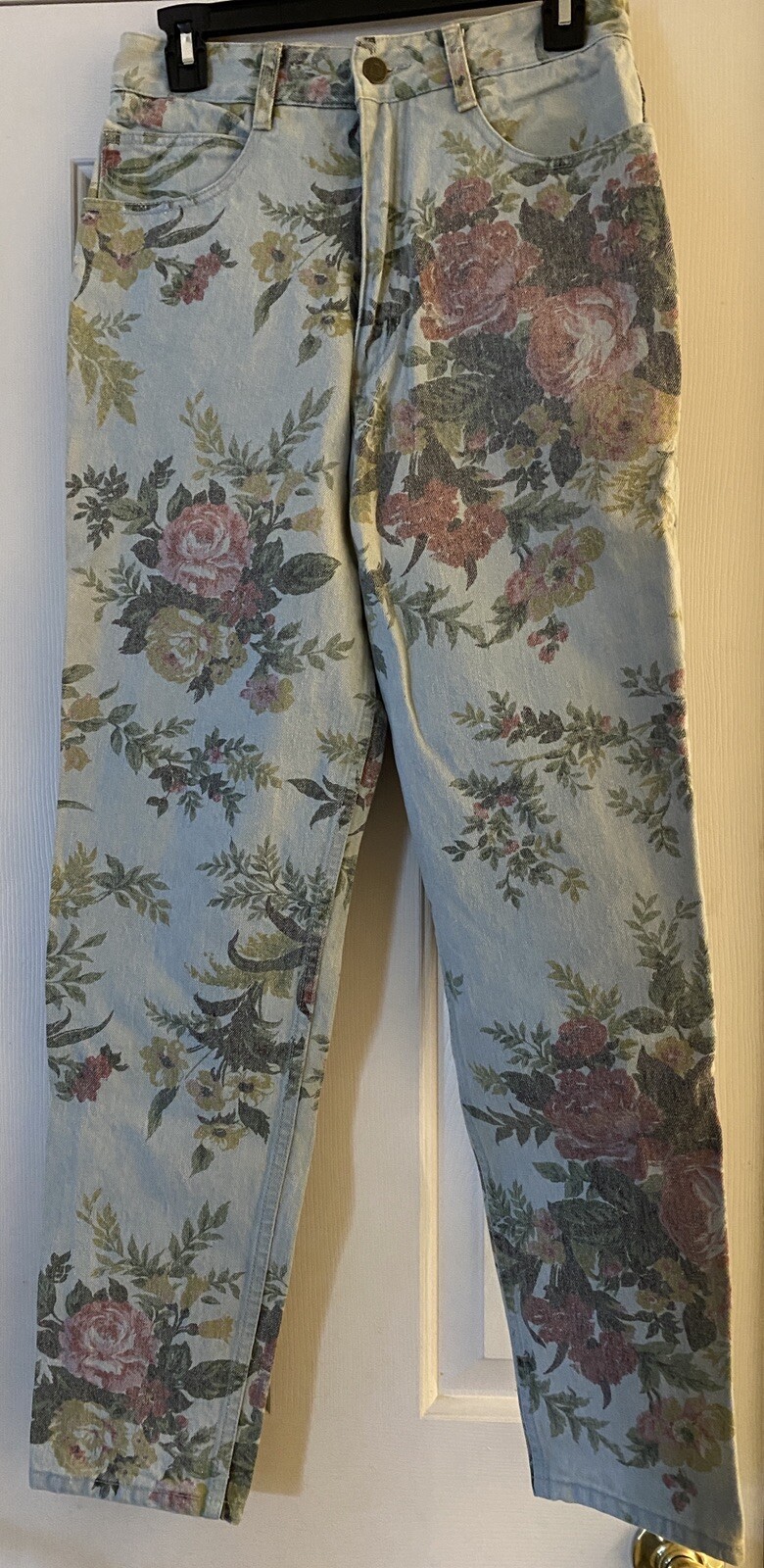 Vintage 80s High Waisted GASOLINE JEANS Denim Flower Pattern Cotton- Pre-owned
