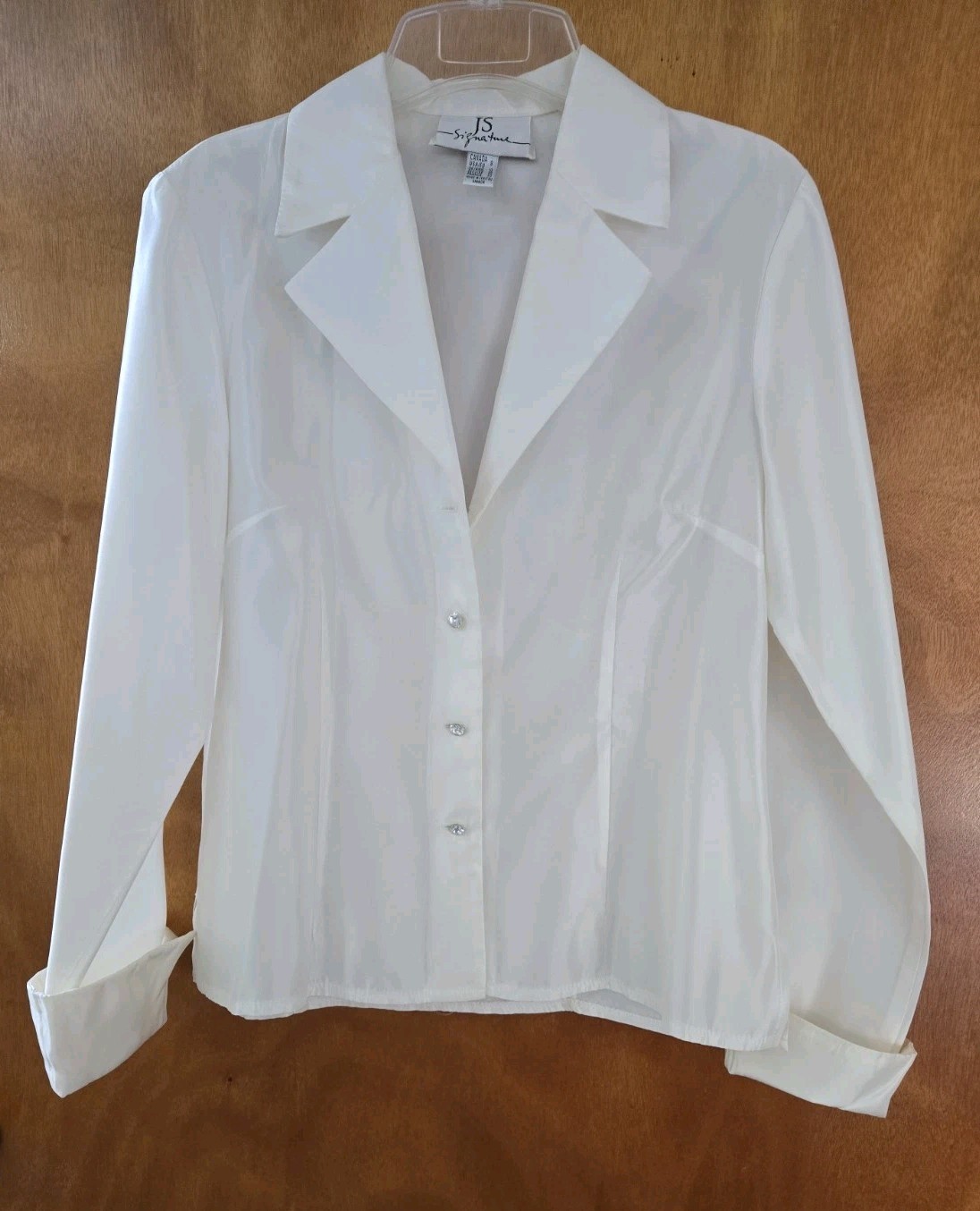 Silk Like Sz 8 Avant Garde Crystal Button Cocktail Party Cuffed Blouse-Canada