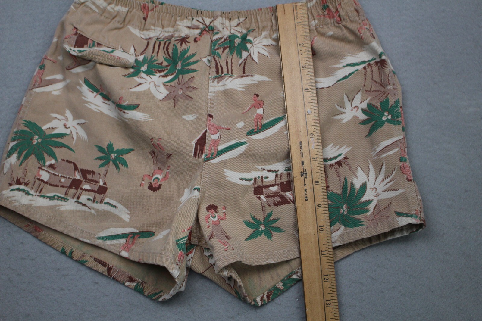 Vintage Springmaid Fabric Shorts Womens Small Hawaiian Print 1940s Flaws